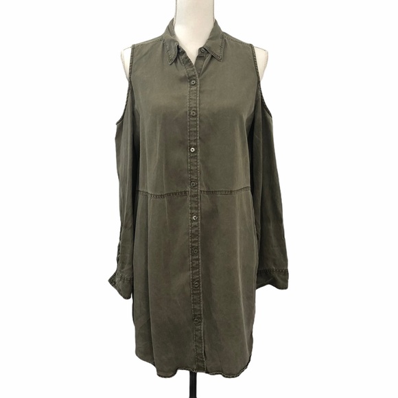 Express | Dresses | Express Cold Shoulder Shirt Dress Green Medium ...